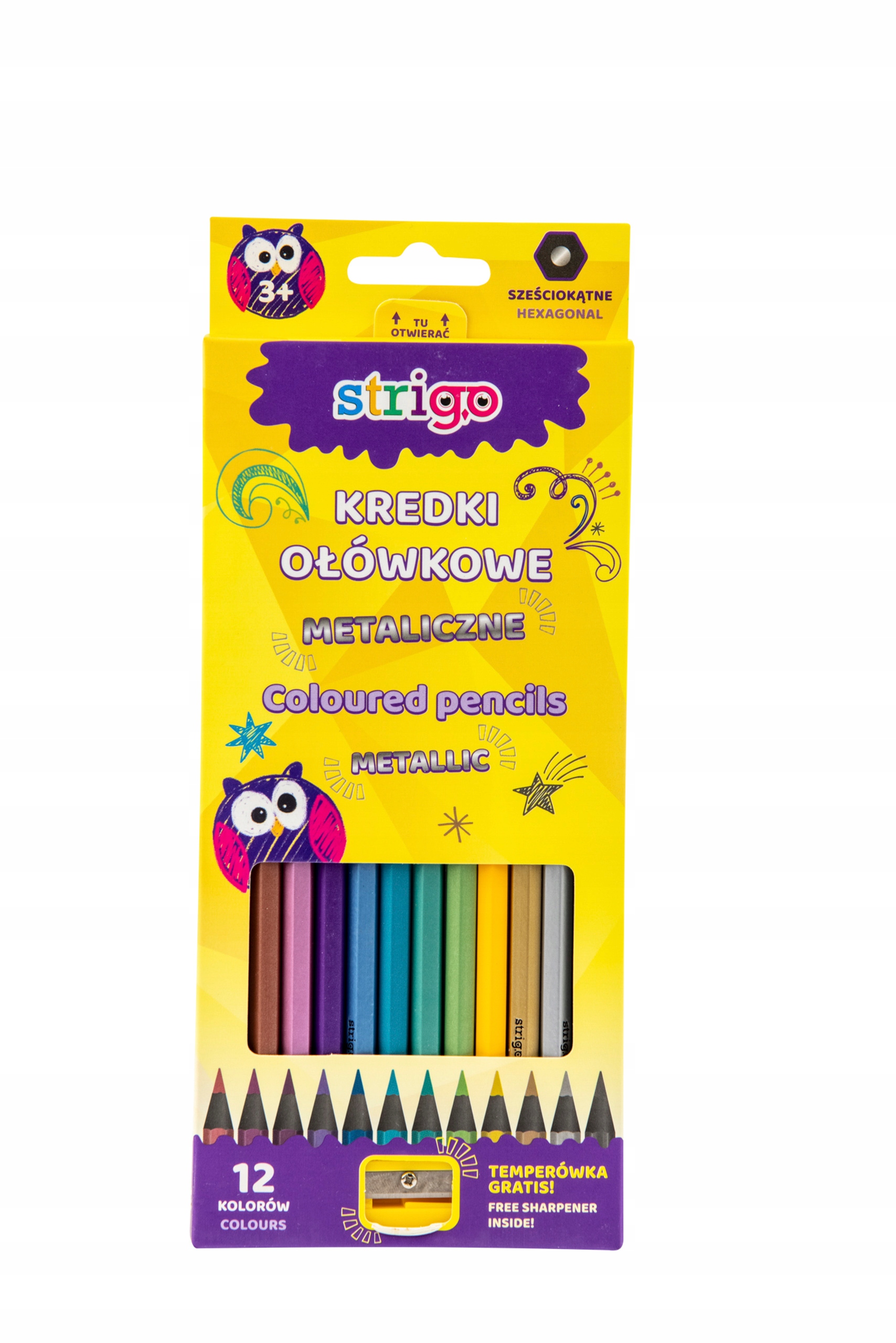 

Strigo Kredki ołówkowe metaliczne temperówka