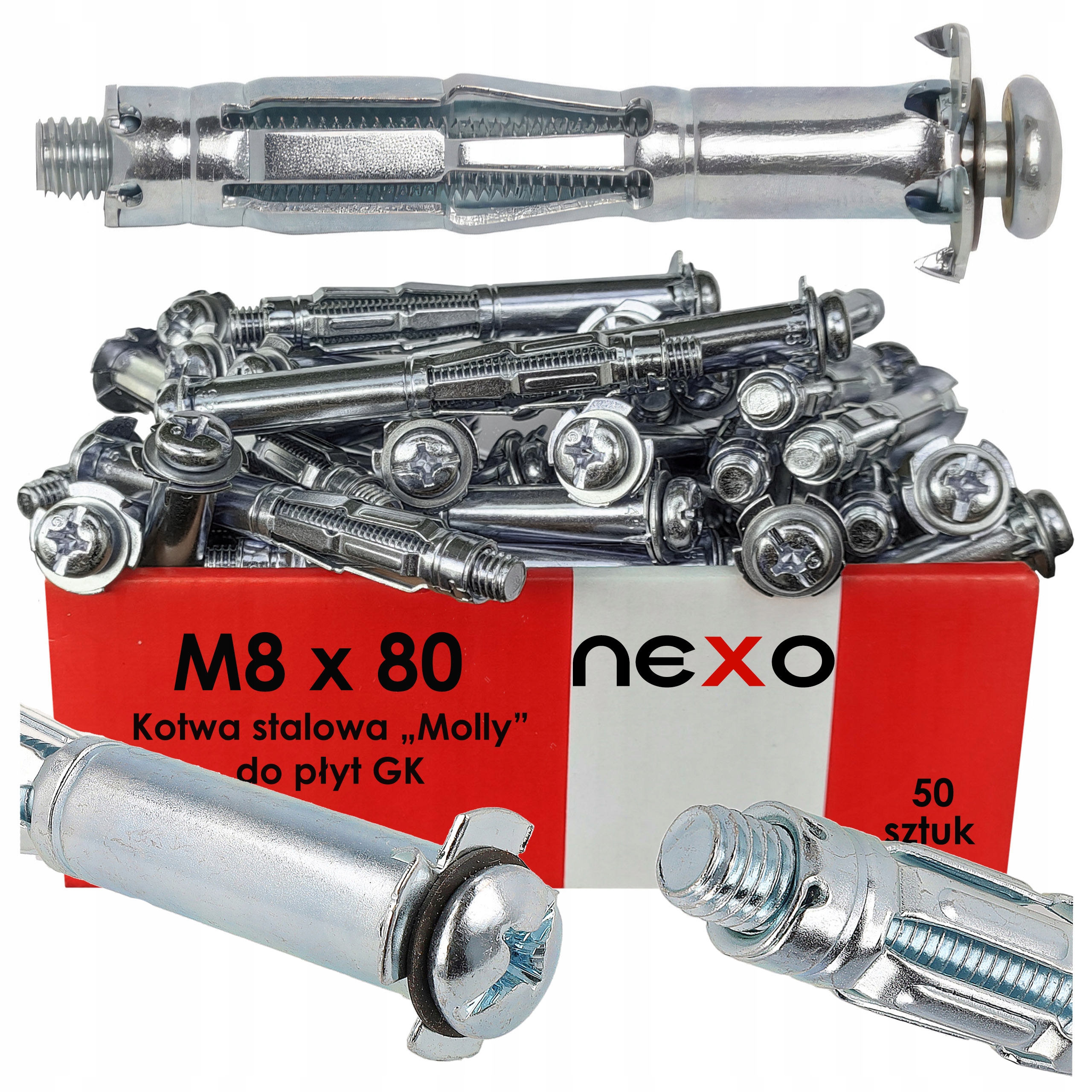 KOŁEK KOŁKI ROZPOROWE 8X80 DO PŁYT GIPSOWYCH GK KOTWA STALOWA MOLLY 50 SZT