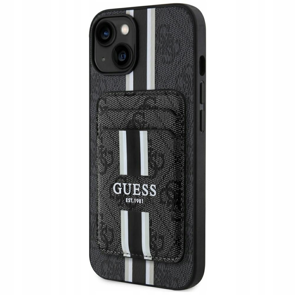 Etui Guess 4G Stripes z portfelem Magsafe do iPhone 15 czarny Guess