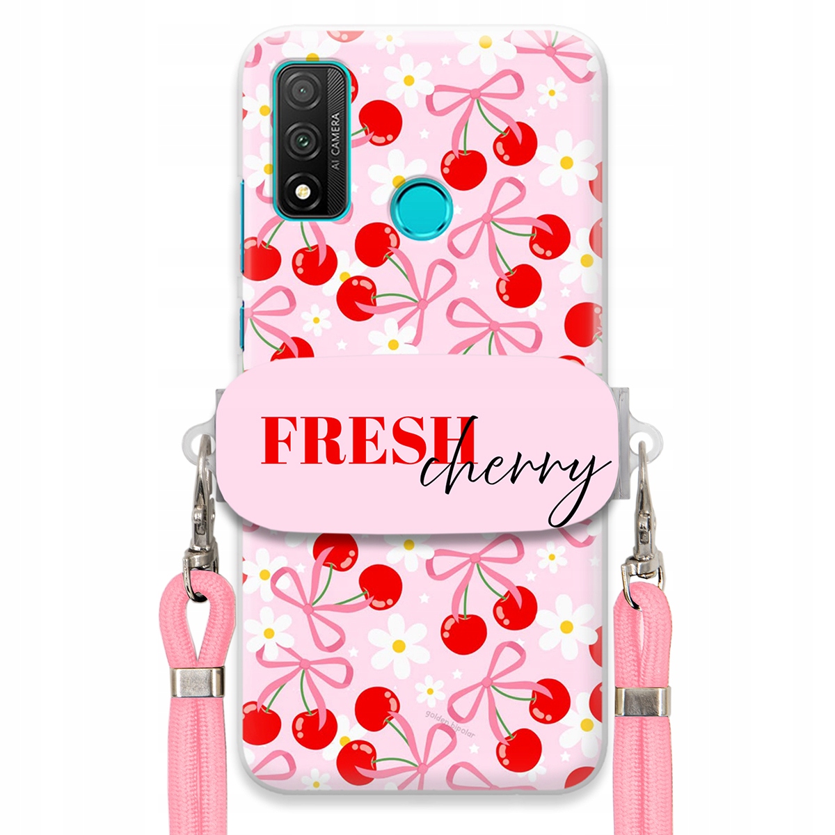 Pouzdro pro Huawei P Smart 2020 Case Držák Šňůrka Růžová Cherry Kokardy