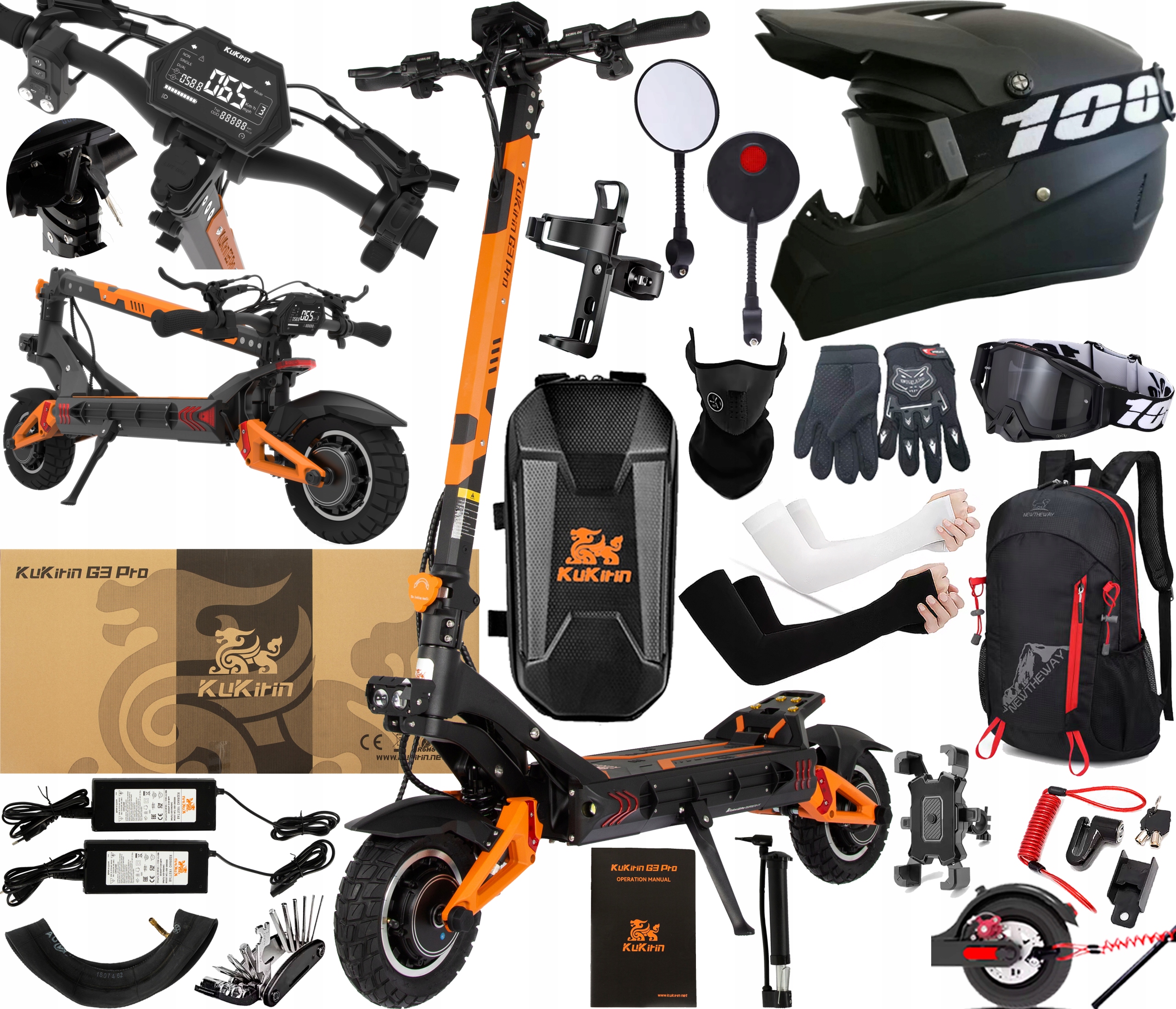 Kukirin G3 Pro Skládací 2400W 52V 23.4AH 65km/h 80KM Terénní +11 Dárek