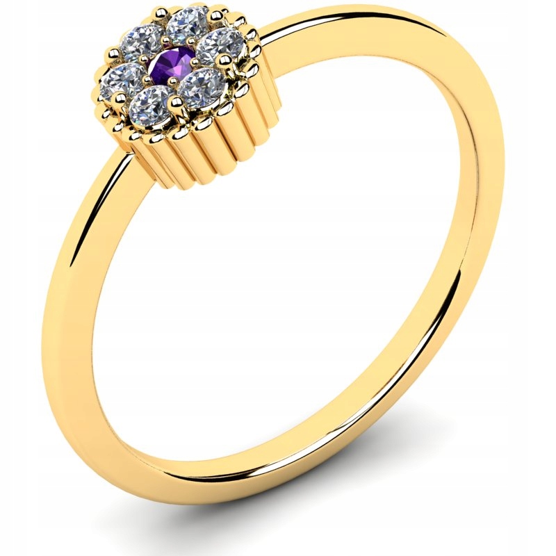

Pierścionek Złoty Z Ametystem I Brylantami 0,14CT