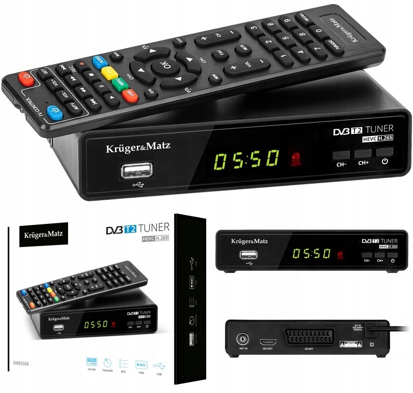 Tuner DVB-T2 H.265 HEVC Kruger&Matz dekoder do HDMI