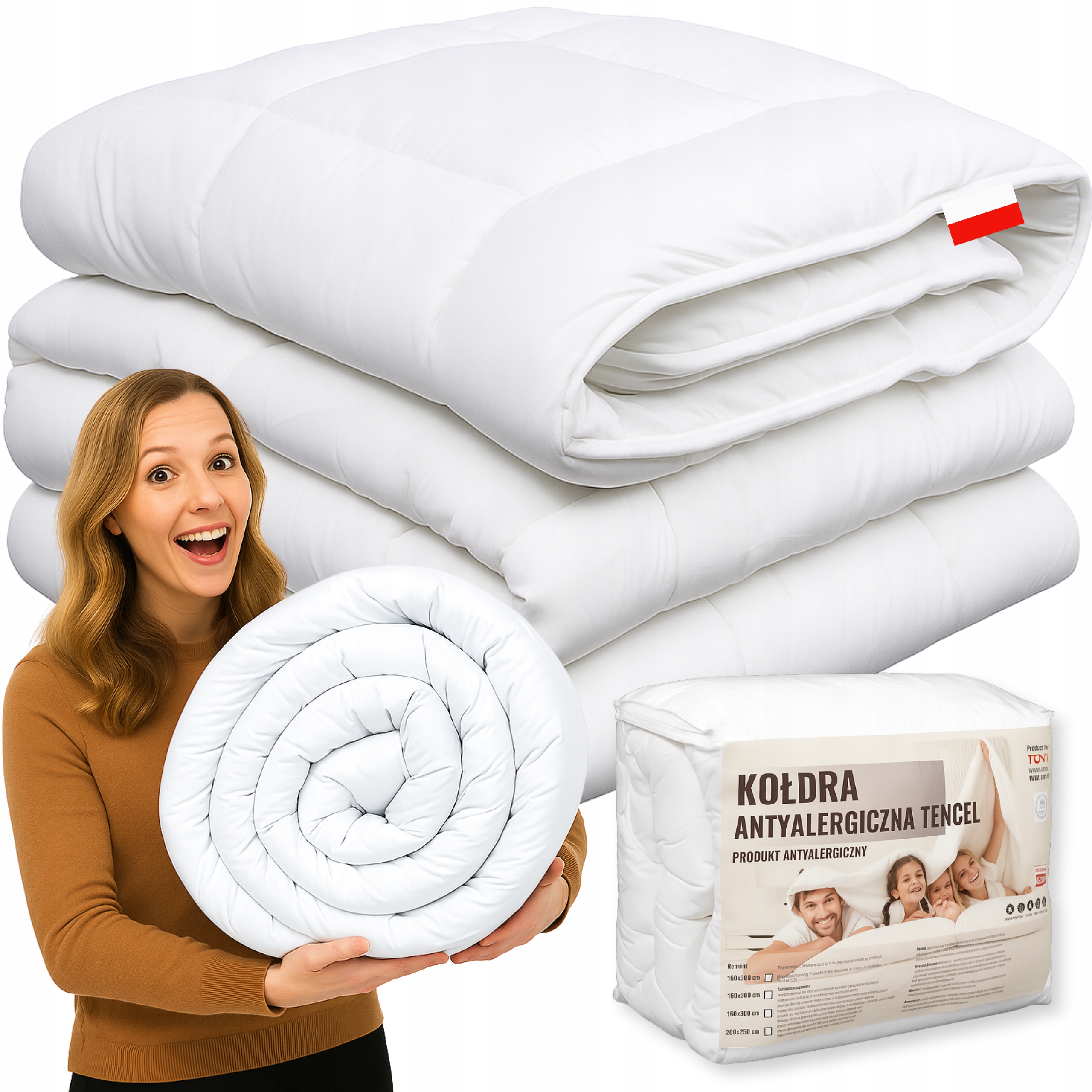 Celoroční Přikrývka 160 x 200 cm Antialergická Prošívaná Tencel Měkká Polská