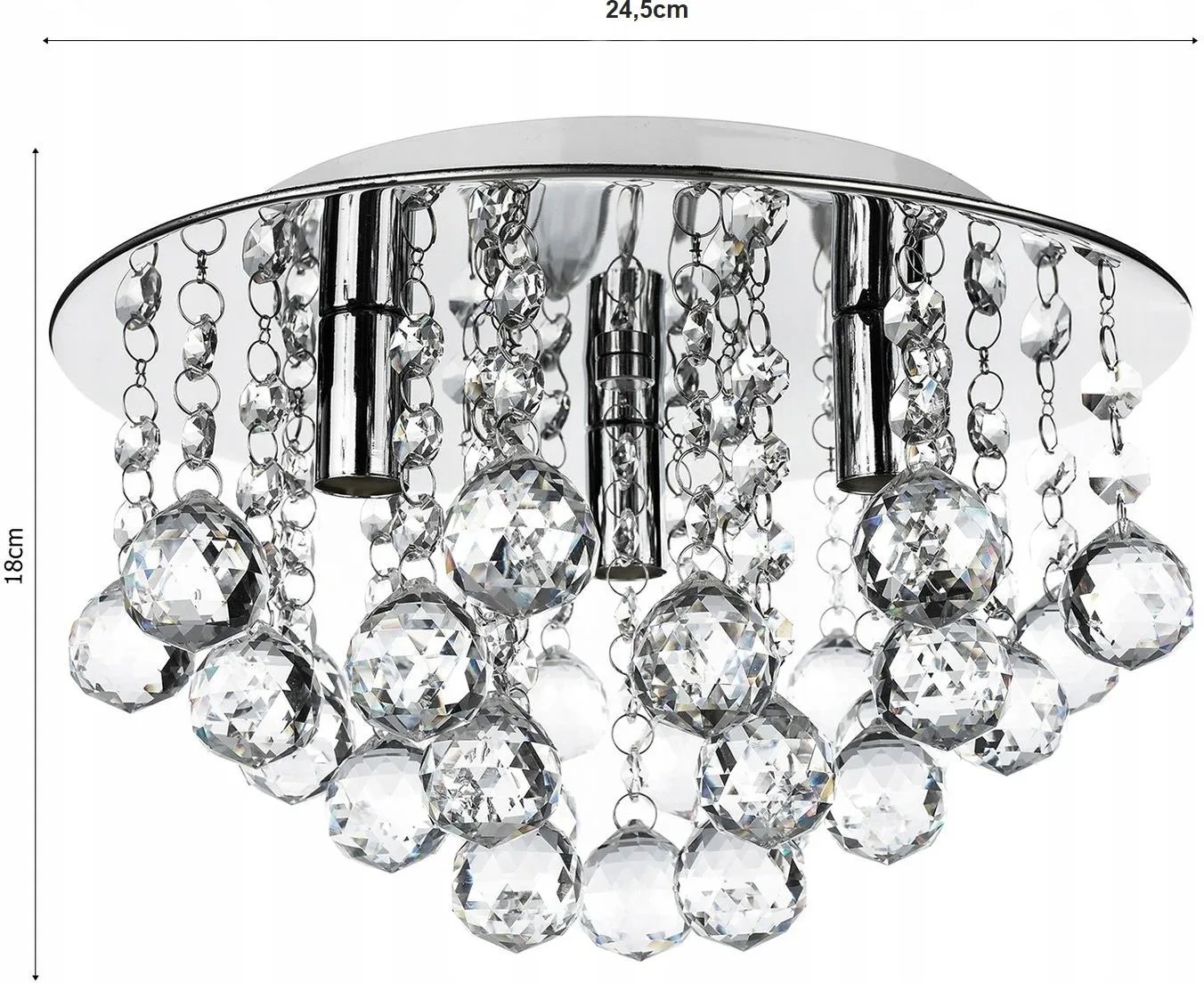 LAMPA SUFITOWA ŻYRANDOL WISZĄCY KRYSZTAŁKI PLAFON CHROM x3 LED Długość/wysokość 15 cm