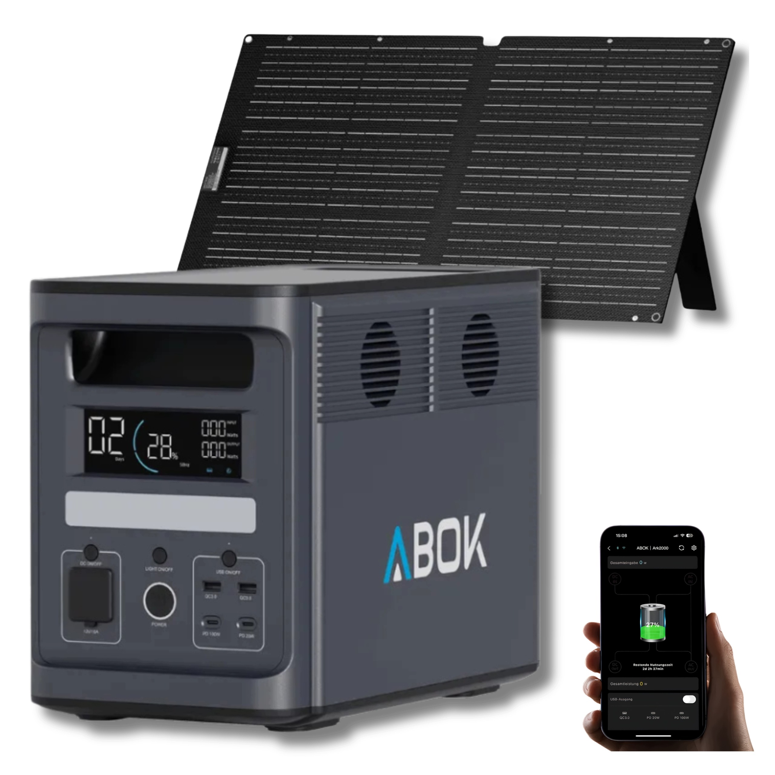Napájecí stanice Abok Ark2000 solární panel přenosný 100W Solax Allpowers