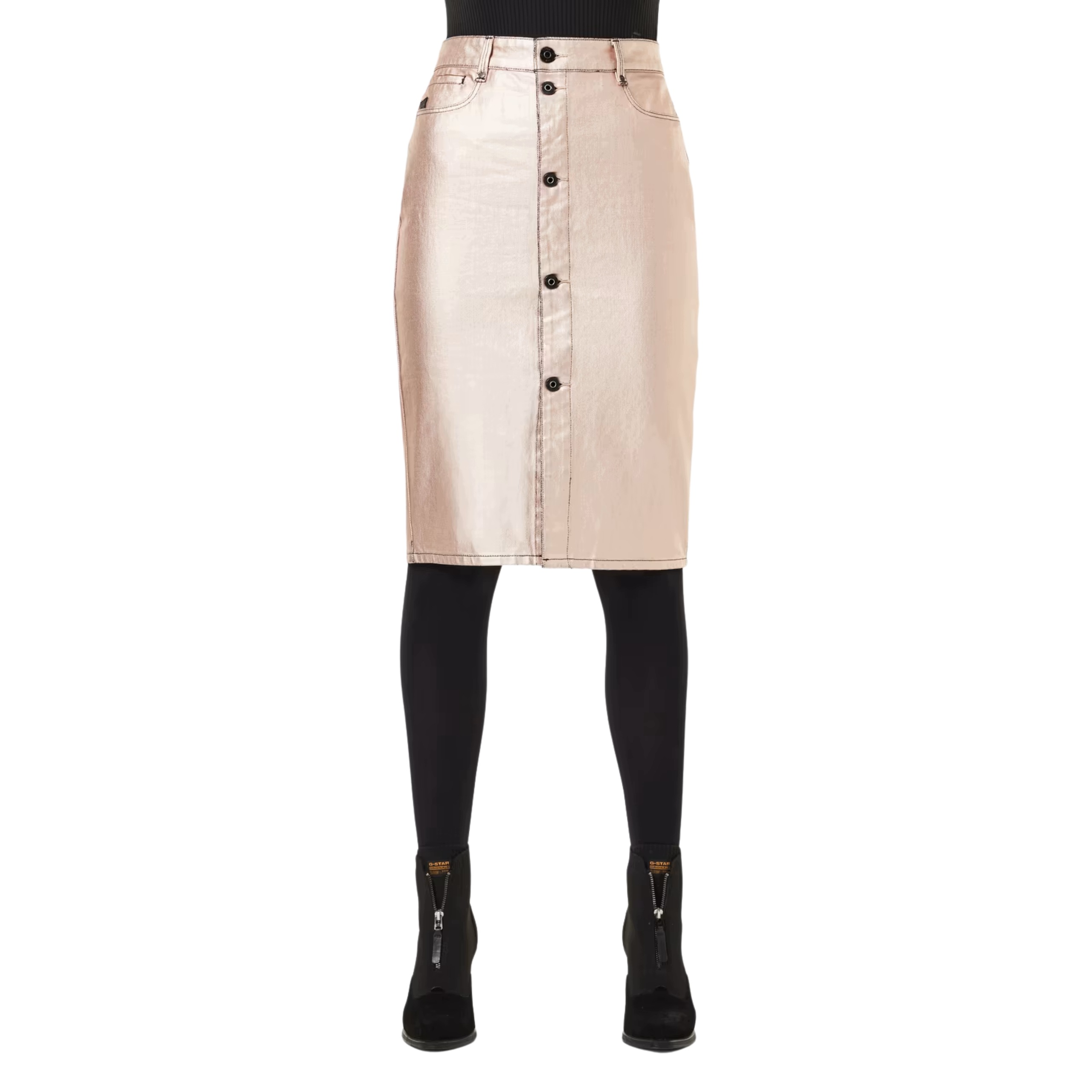G-Star Raw Noxer Button Pencil Sukně Sukně midi Metallic 26