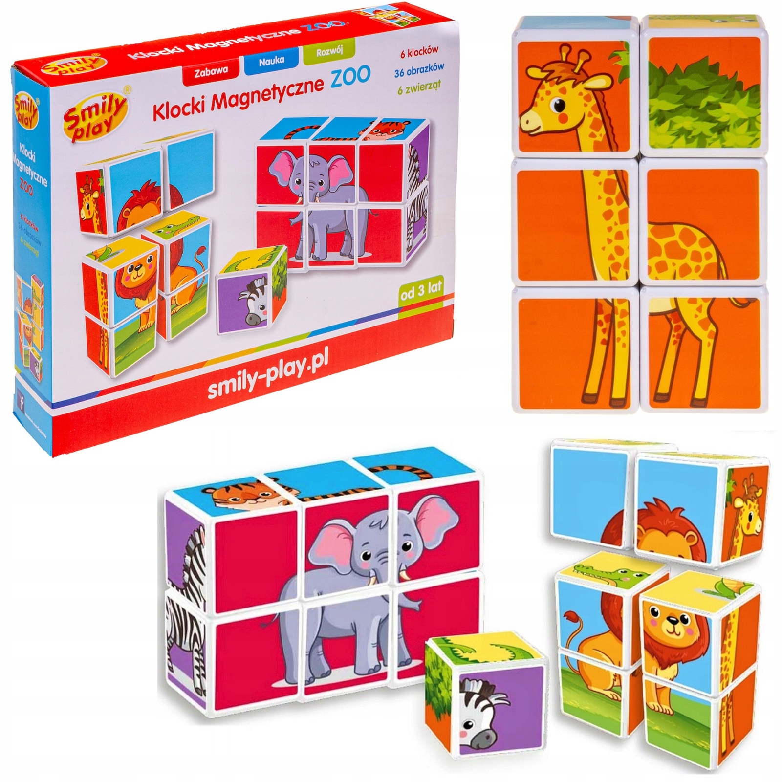 KLOCKI MAGNETYCZNE ZOO ZESTAW 6w1 ZWIERZĘTA