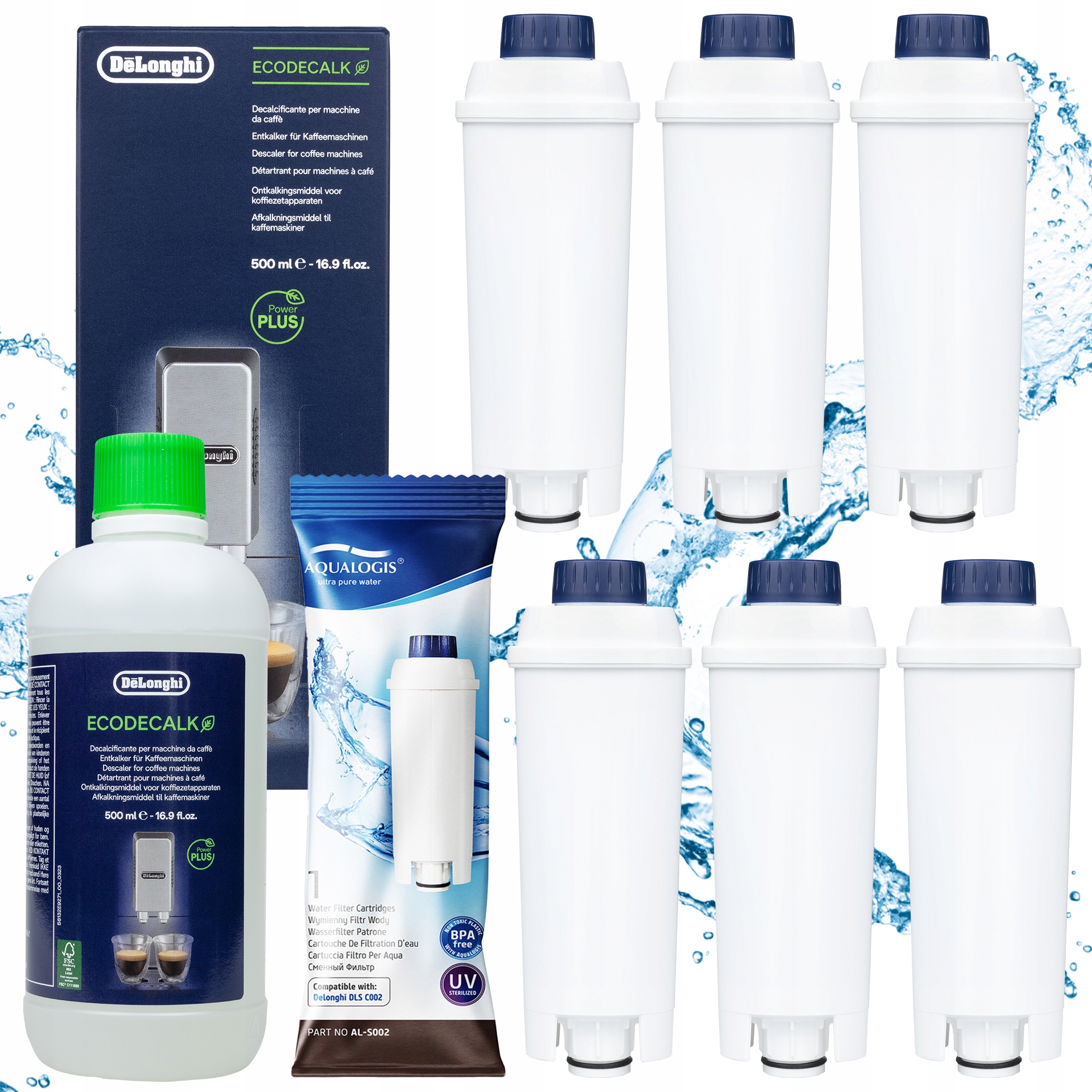 Filtr Do Ekspresu Delonghi AL-S002 6szt, Odkamieniacz EcoDecalk 500ml