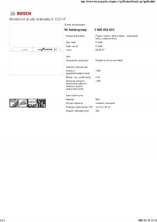 BRZESZCZOT DO PIŁY SZABLASTEJ S1222VF 5SZT. Marka Bosch