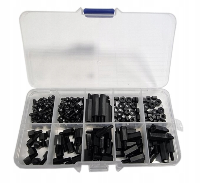 Zest śrubek i tulejek dystans z tworzywa czarnych