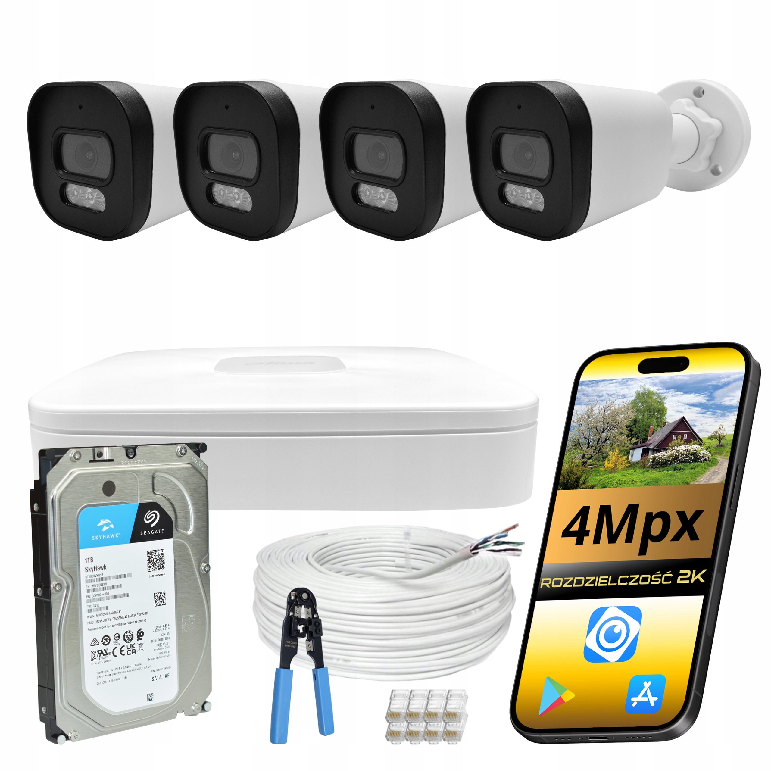 Sada Kamer Pro Monitorování Domu Dahua 4Mpx Ip Poe 4 Venkovní Kamery 1TB