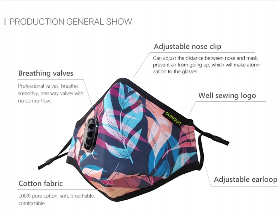 GLORSUN MASKA ANTYSMOGOWA + 2 FILTRY HEPA PM2.5 Kolor dominujący róże i fiolety
