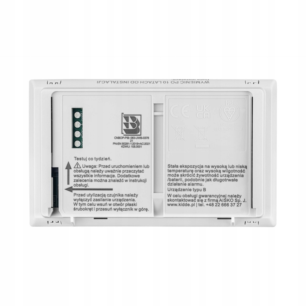 CZUJNIK CZADU tlenku węgla KIDDE K10LLCO - 10LAT Typ alarmu bezprzewodowy