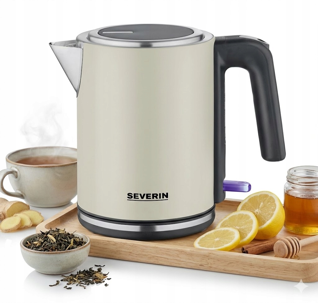 Czajnik Elektryczny 1L 2400W Beżowy Brązowy Bez Bpa Automatyczny Severin