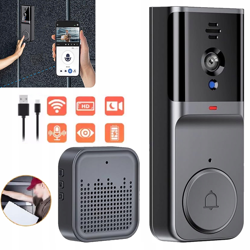 Bezprzewodowy Dzwonek do Drzwi z Kamerą, Wideodomofon Dzwonek do Drzwi