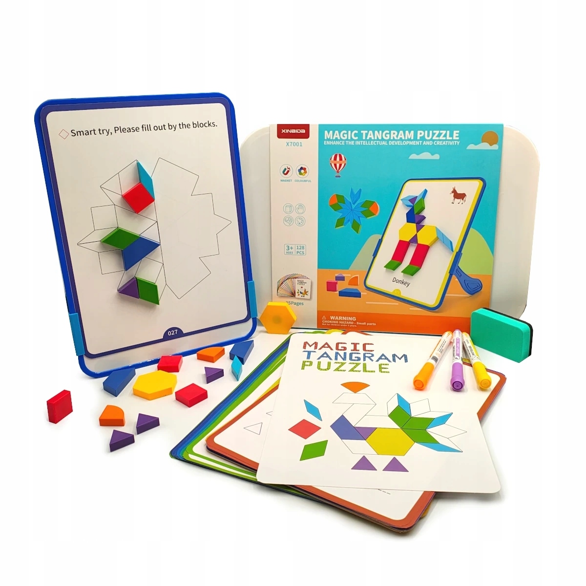 Magnetyczna mozaika klocki Tangram z tablicą 252 el. karty pracy
