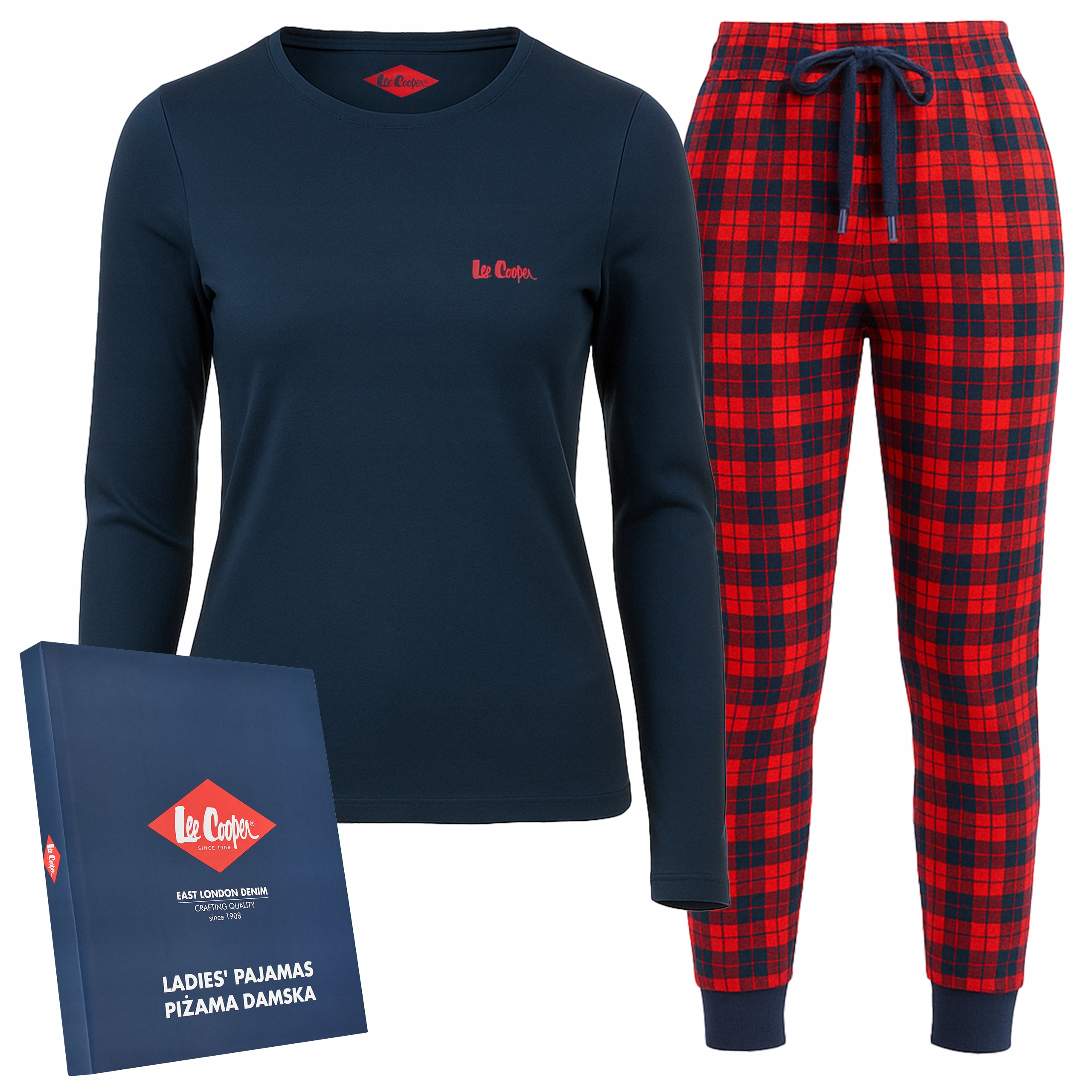 Lee Cooper Dámské pyžamo bavlněné s dlouhým rukávem kostkované Námořnická Modrá Velikost L