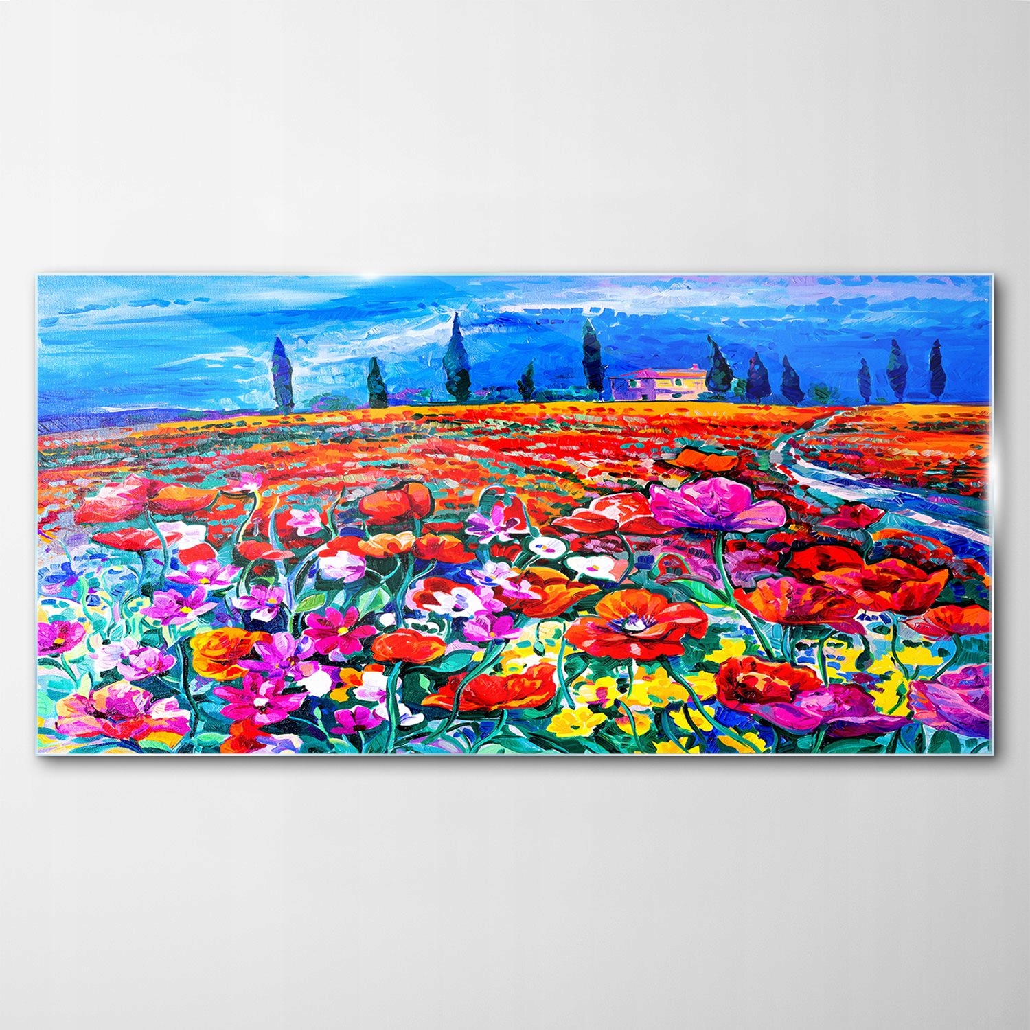 Tvrdený sklenený obraz Lúka Strom Cesta 120x60