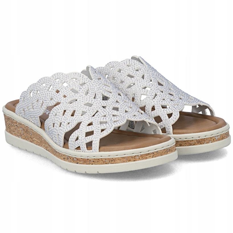 Nazouváky pantofle Rieker V4189-80 White bílé Eko Kůže Vel. 36