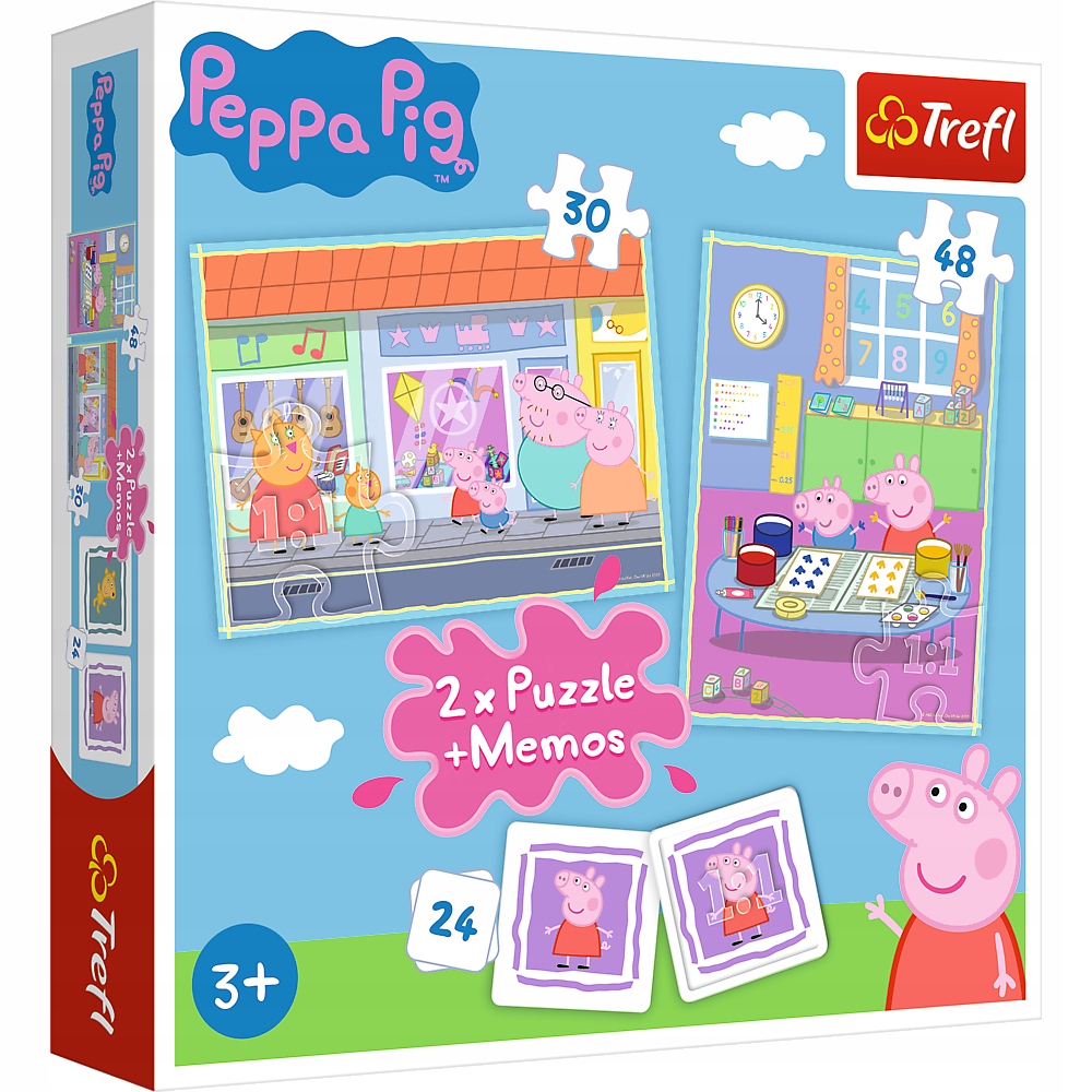 

Trefl Puzzle 2w1+ memos Dzień Peppy Świnka