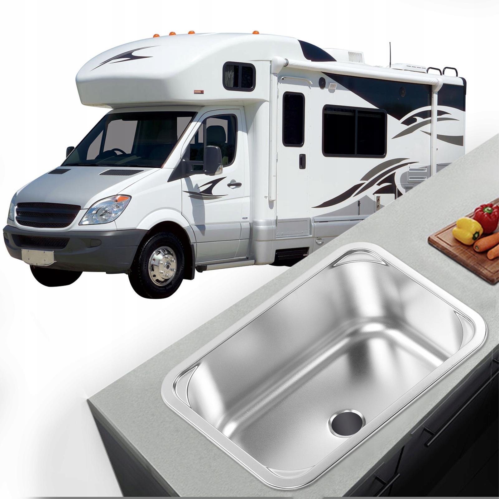 ZLEW DO SAMOCHODU KEMPINGOWEGO OSZCZĘDNOŚĆ MIEJSCA 345X245X136MM Marka bez marki