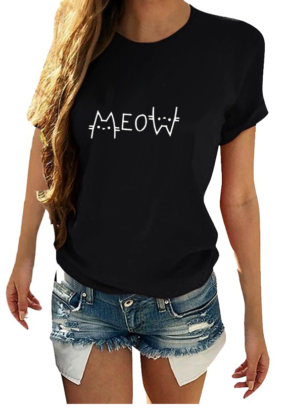 

T-shirt Koszulka Damska Z Nadrukiem Meow XL