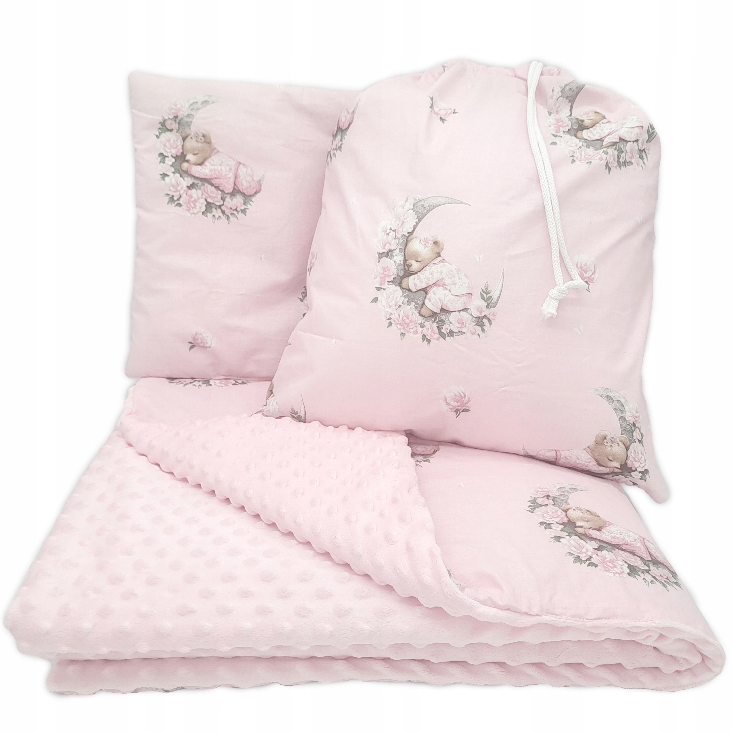Zestaw przedszkolaka bawełna Minky kołdra 100x135 3w1 Kwitnący księżyc