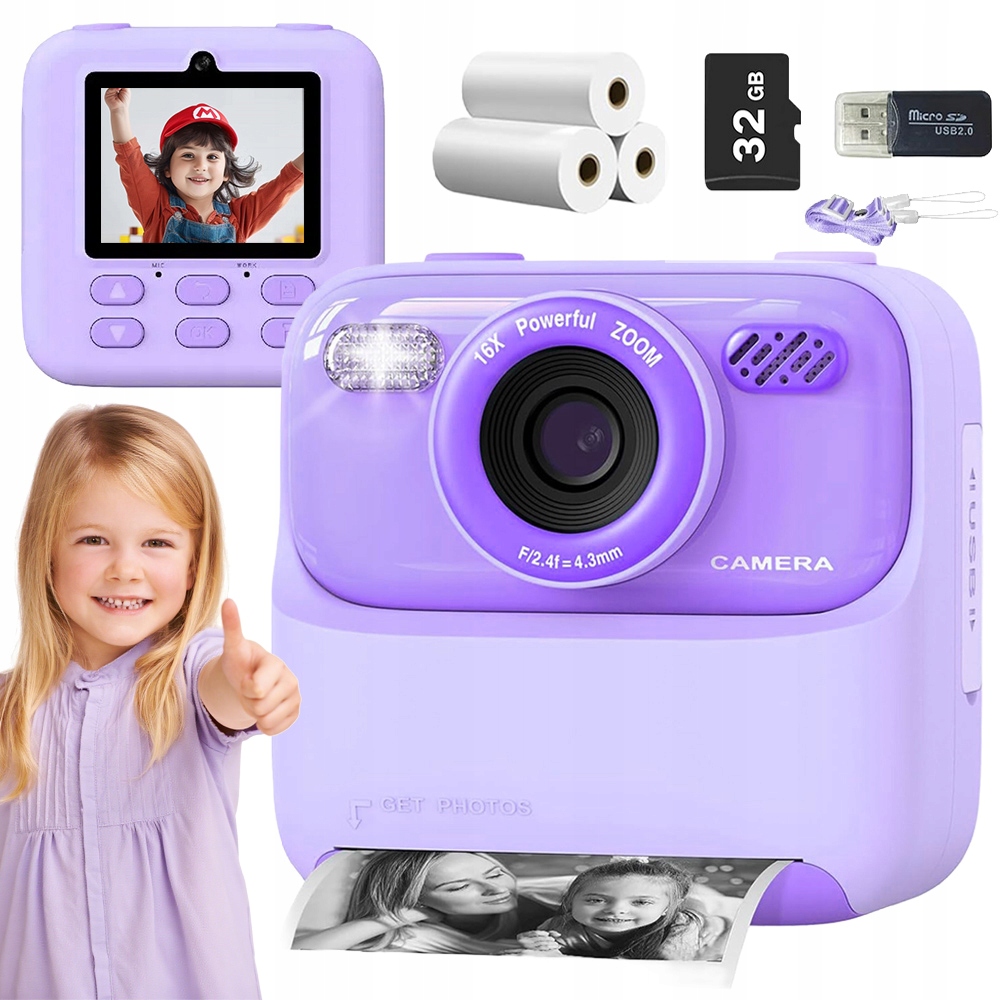 Fotoaparáty Pro Děti Instantní Digitální 1080P Nahrávání Videa Fialová