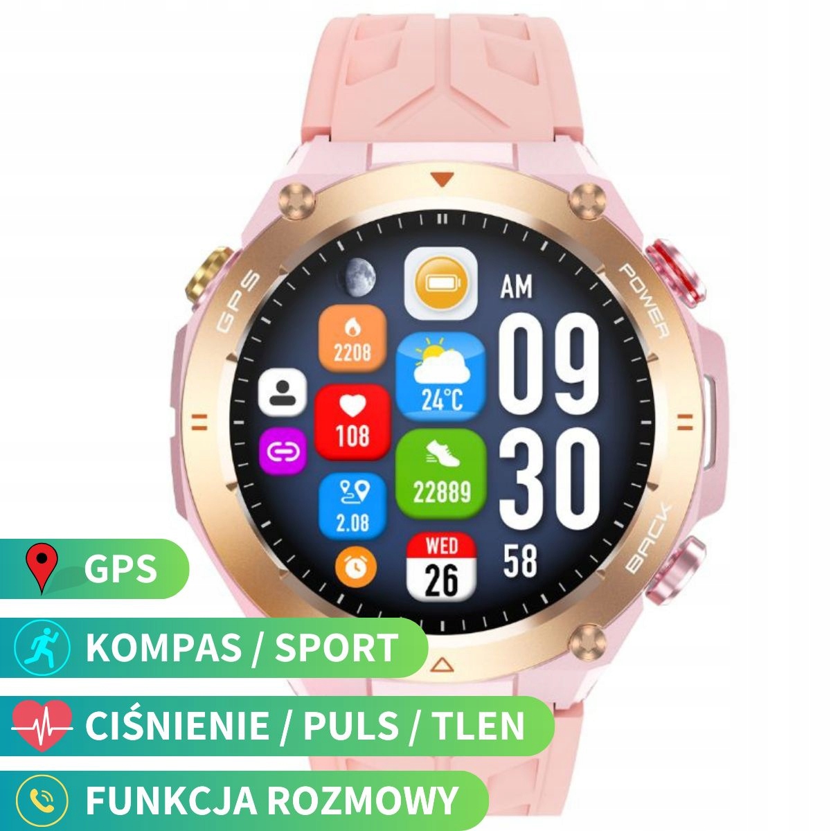 Rubicon RNCF37 športový Gps smartwatch ružový SMARUB332