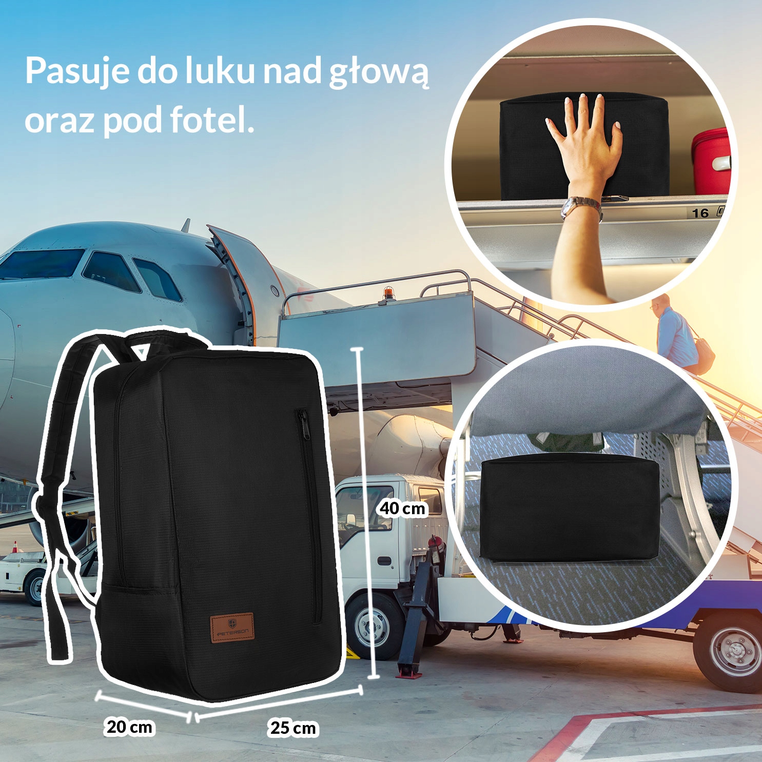 PETERSON torba do samolotu ryanair 40x20x25 plecak Stan opakowania oryginalne