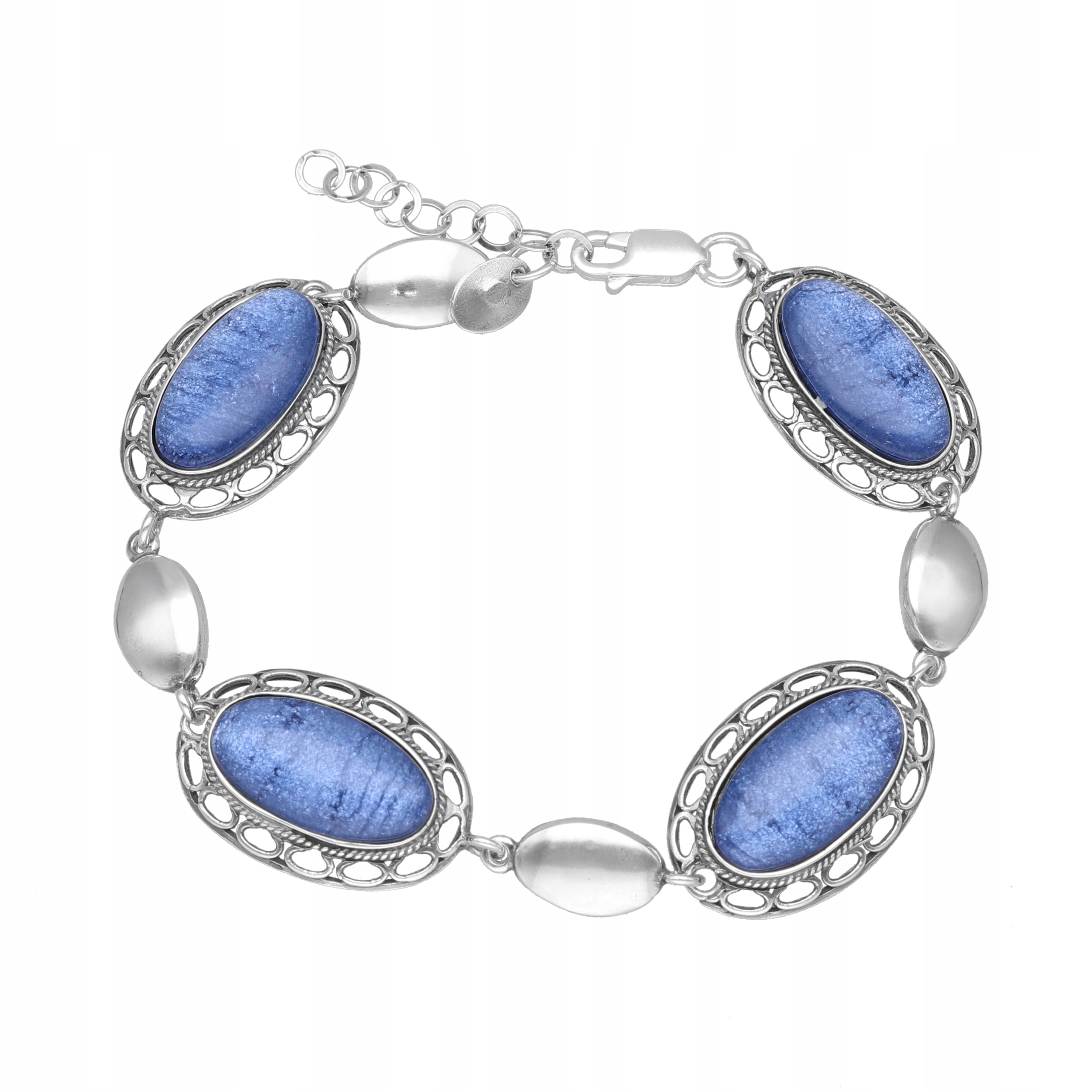 Náramek s oválným kobaltovým měsíčním kamenem stříbro