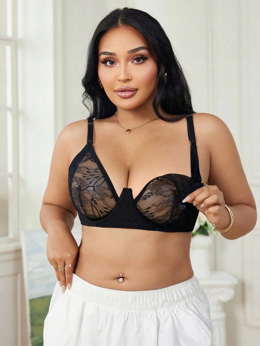 CZARNY PÓŁUSZTYWNIANY BIUSTONOSZ KORONKA DO KARMIENIA RAMIĄCZKA SHEIN 52