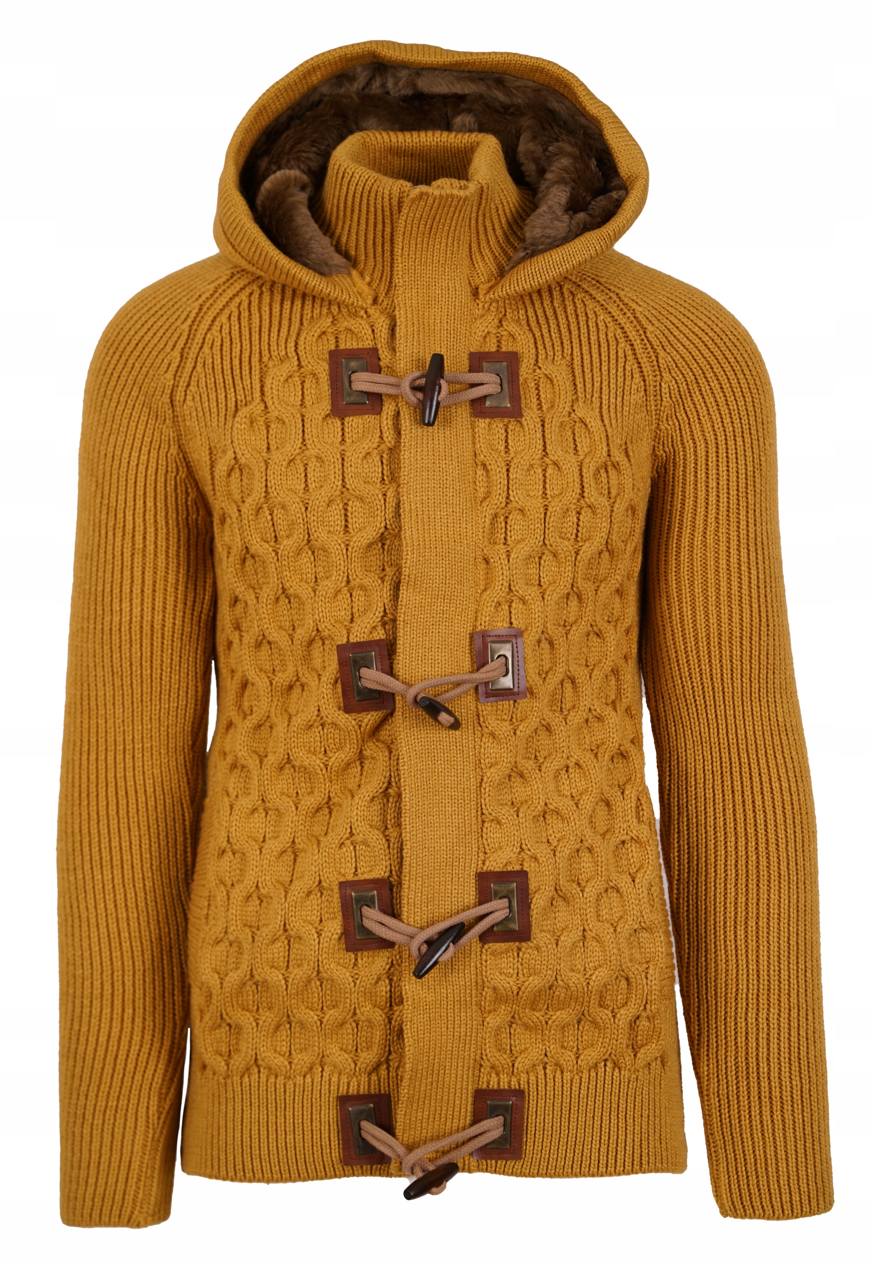 SWETER GRUBY ZIMOWY KARDIGAN ROZPIANANY WEŁNA M Dekolt golf