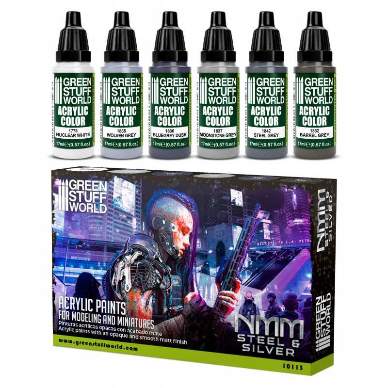 Green Stuff Paint Set Nmm ocelové a stříbrné barvy