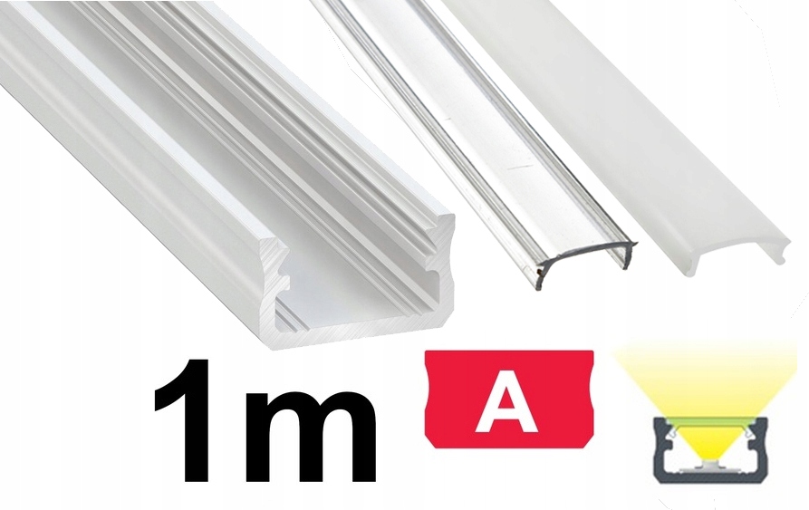 PROFIL ALUMINIOWY NAWIERZCHNIOWY typ A biały do taśm LED 1m + KLOSZ