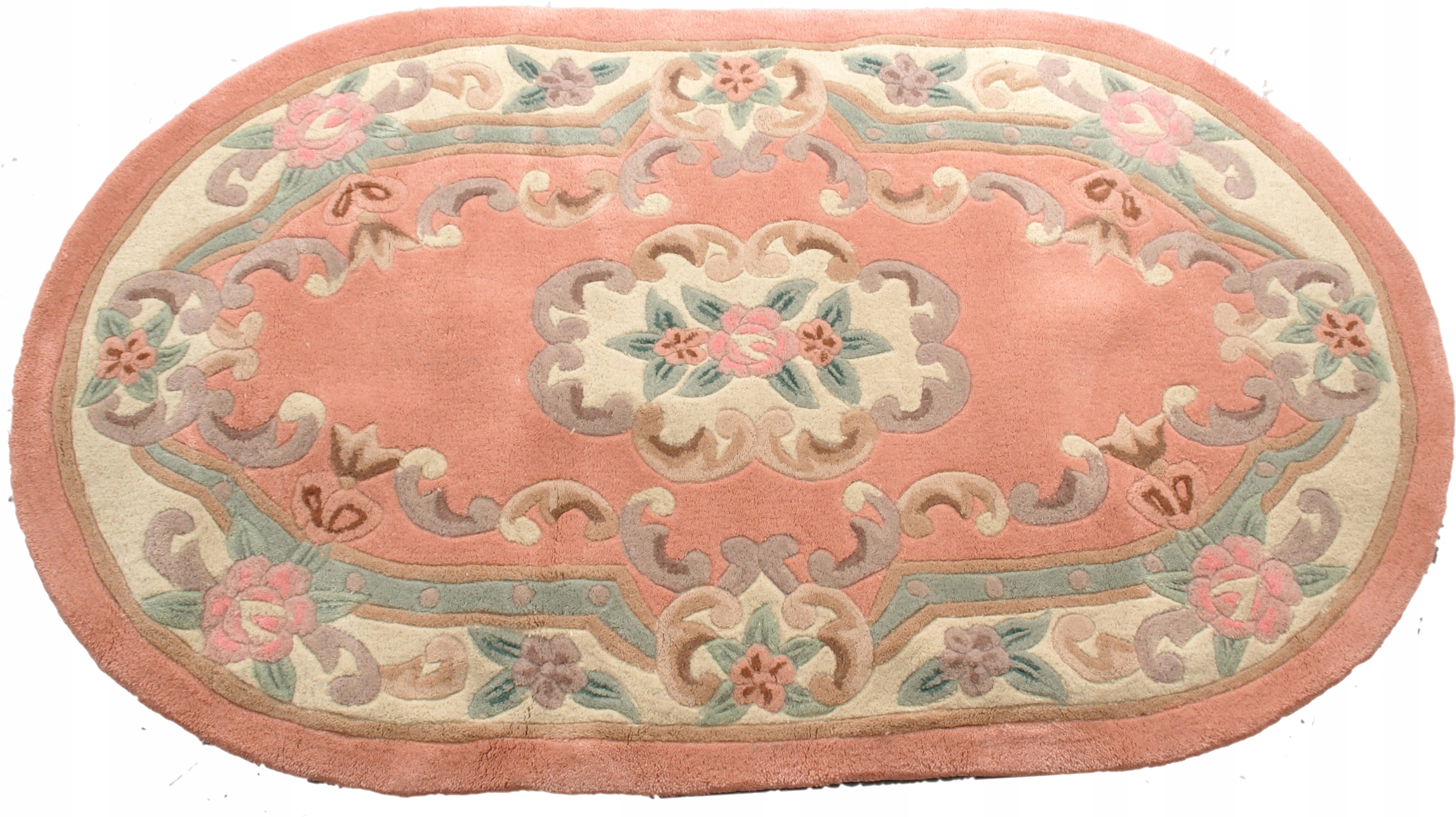 Wełniany dywan Aubusson 90x150 brzoskwiniowy owal