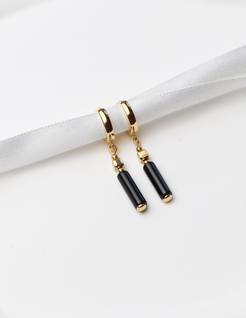 Náušnice pozlacené Černý Turmalín s Hematitem