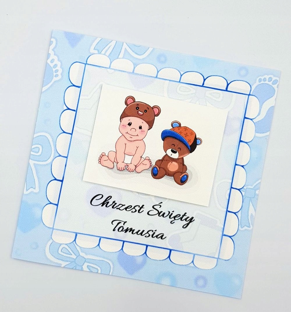 ZAPROSZENIA CHRZEST, CHRZCINY, CHŁOPIEC BŁEKIT Kształt kwadratowy