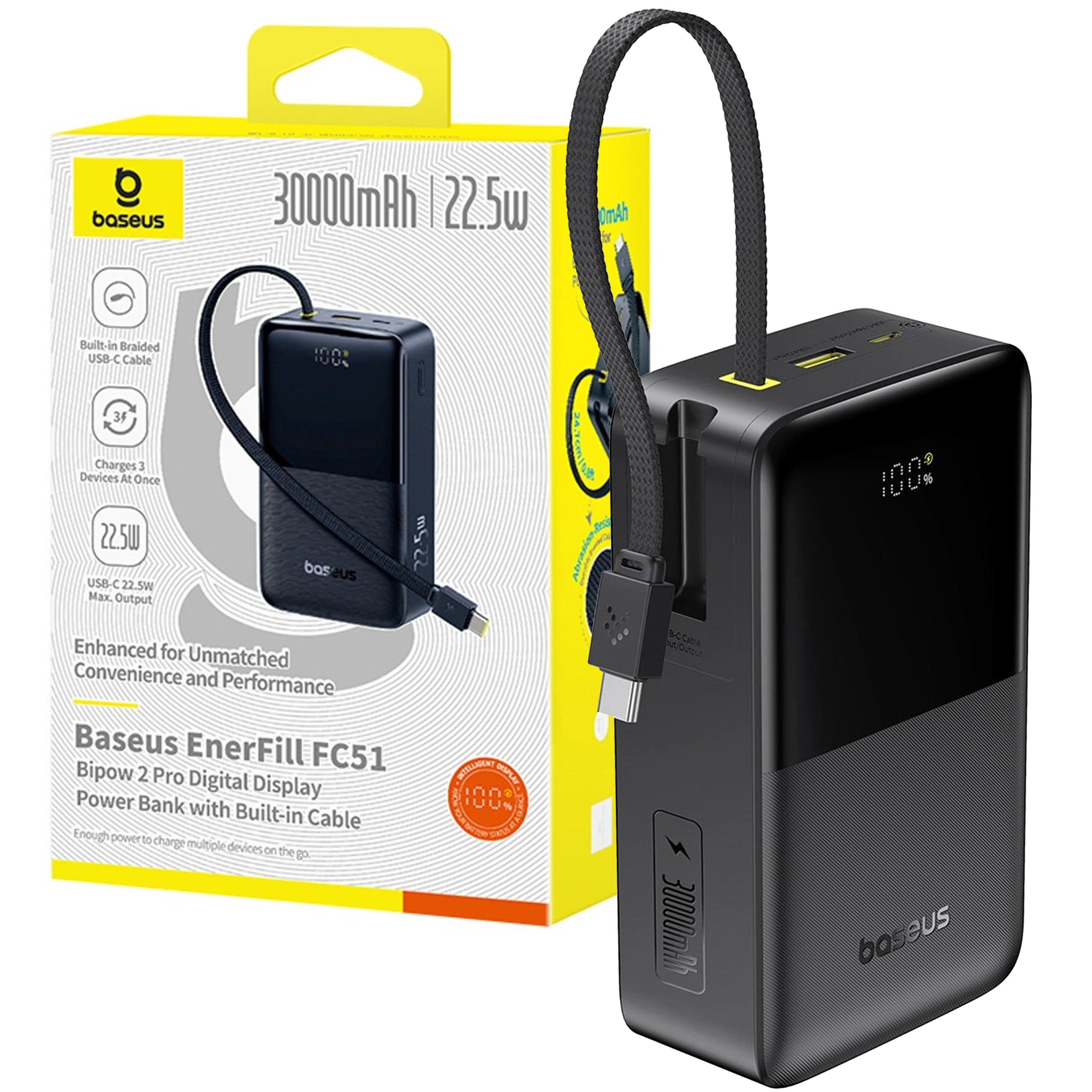 Powerbanka Baseus 30000 mAh 22.5W Rychlé Nabíjení Usb-a Usb-c Kabel Usb-c