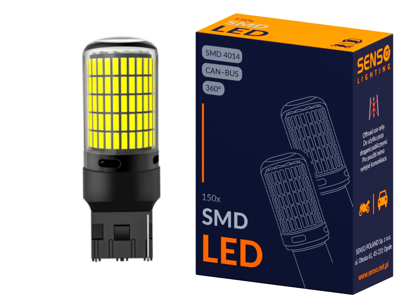 Żarówka Senso Led W21W 150SMD 4014 Canbus Biała