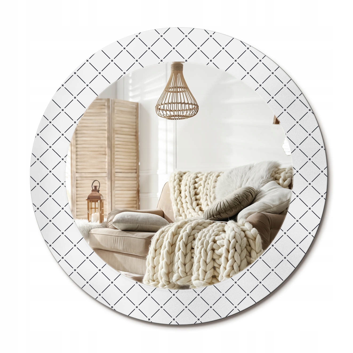 Závesné zrkadlo so skleneným rámom s potlačou, priemer 60 cm, priečne čiary