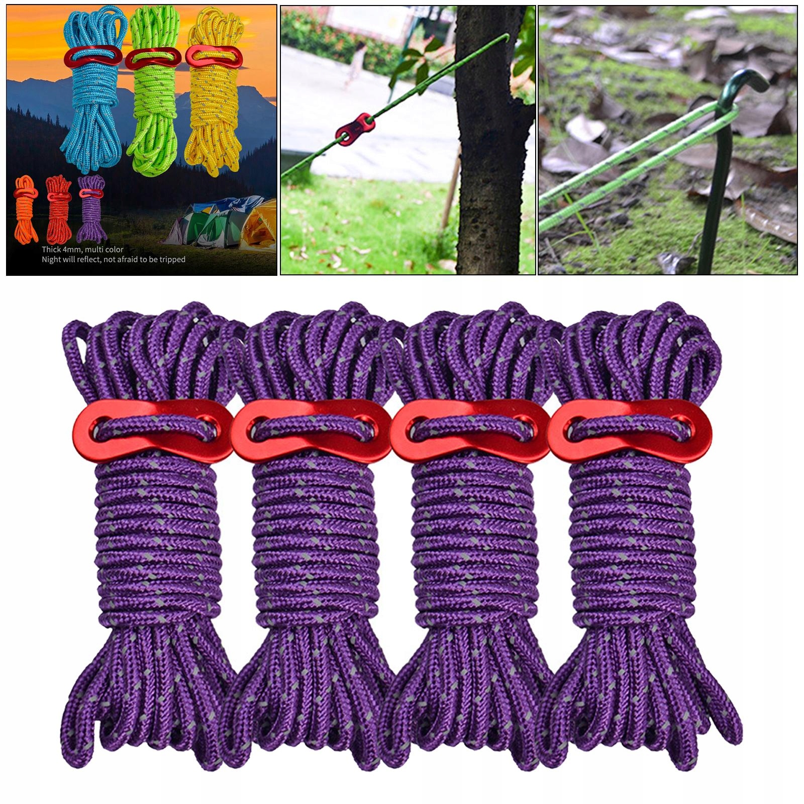 4 Pcs Guy Ropes, Thick Reflective Paracord, Paracord Nylon Rope with Purple Marka bez marki