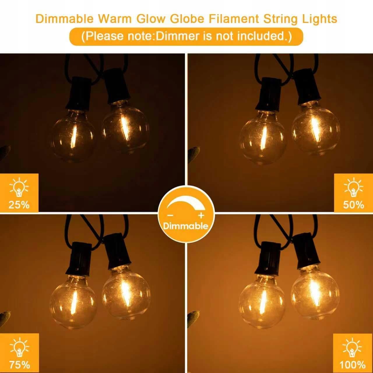 WWEIXUN2020 LED Girlanda Zewnętrzna 50FT G40 26 Żarówek IP44 Dimmable Ogród — miniatura 6