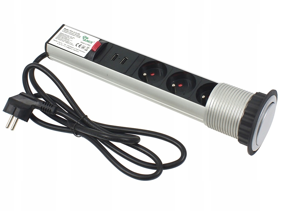 Zásuvka Zapuštěná Do Desky Powerport 2xUSB Stříbrná