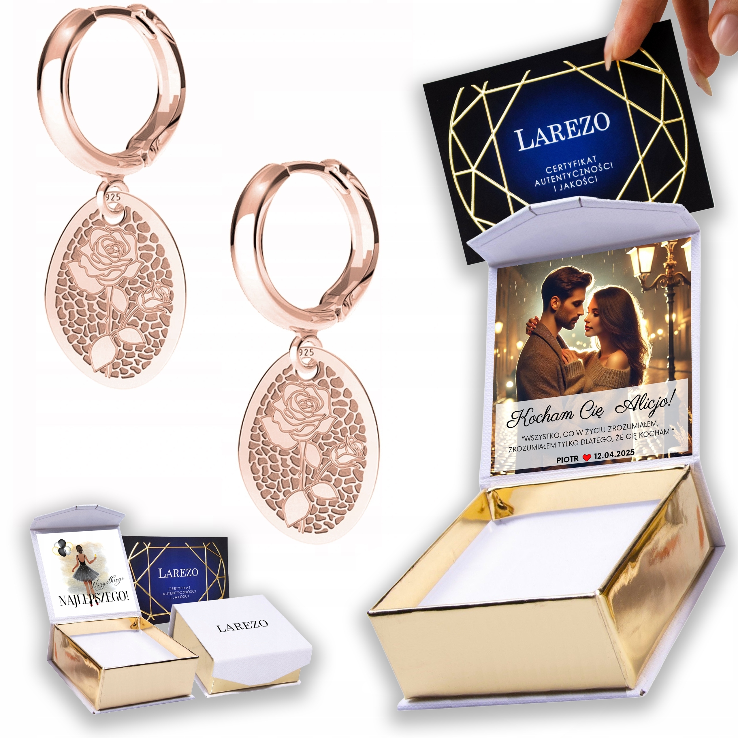 Náušnice Pozlacené 925 Plechy s růžemi Květy Růže Květ Růže Potisk