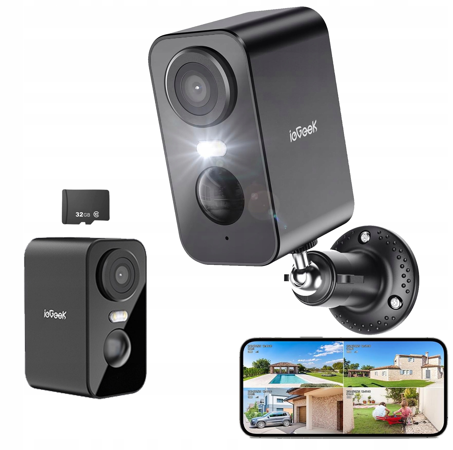 Venkovní Wifi Kamera 2K 3MP 4X Zoom Bezdrátová Aplikace 32GB Sd