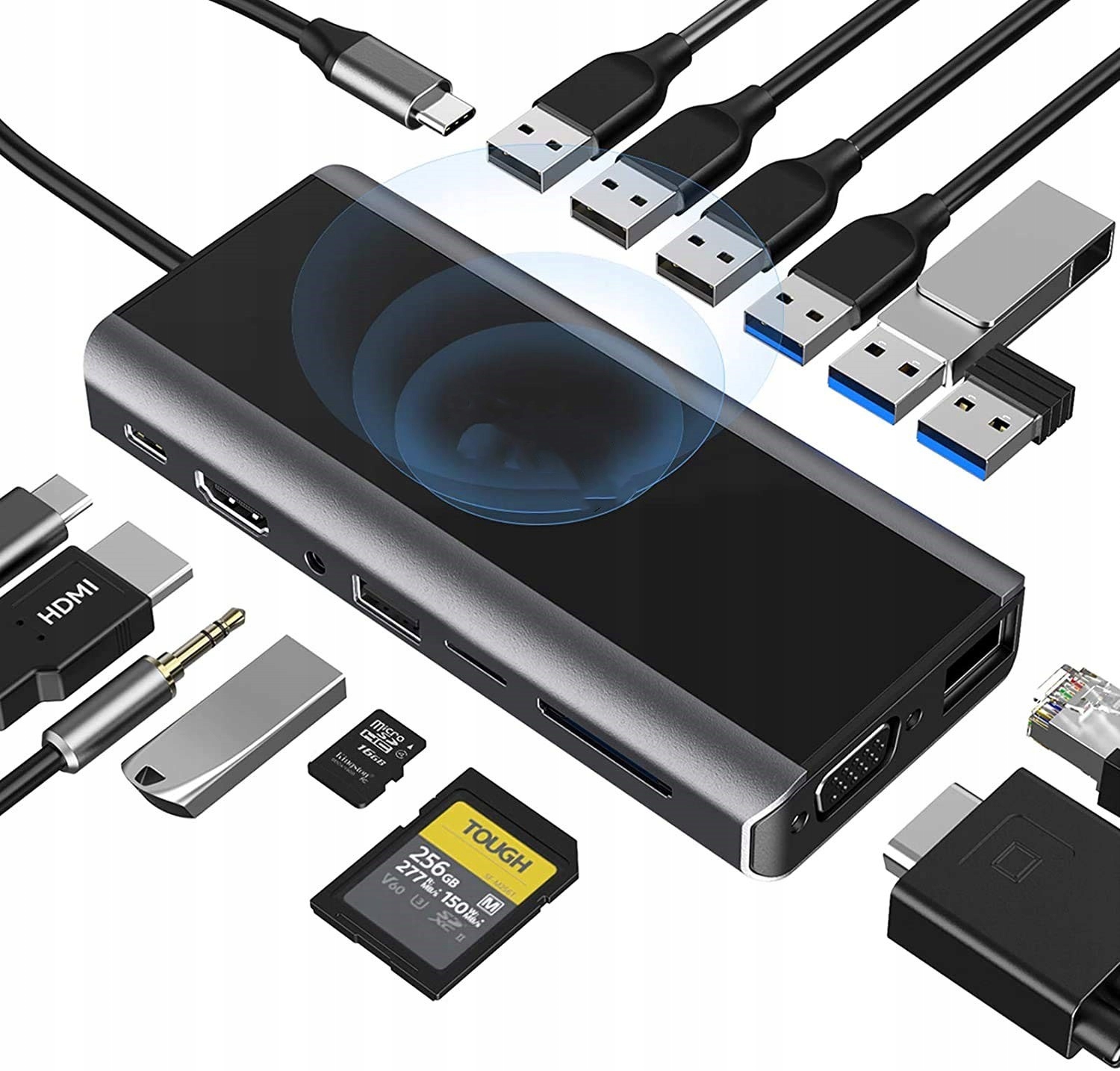 Rozbočovač 15 v 1, víceportový Usb C dongle adaptér