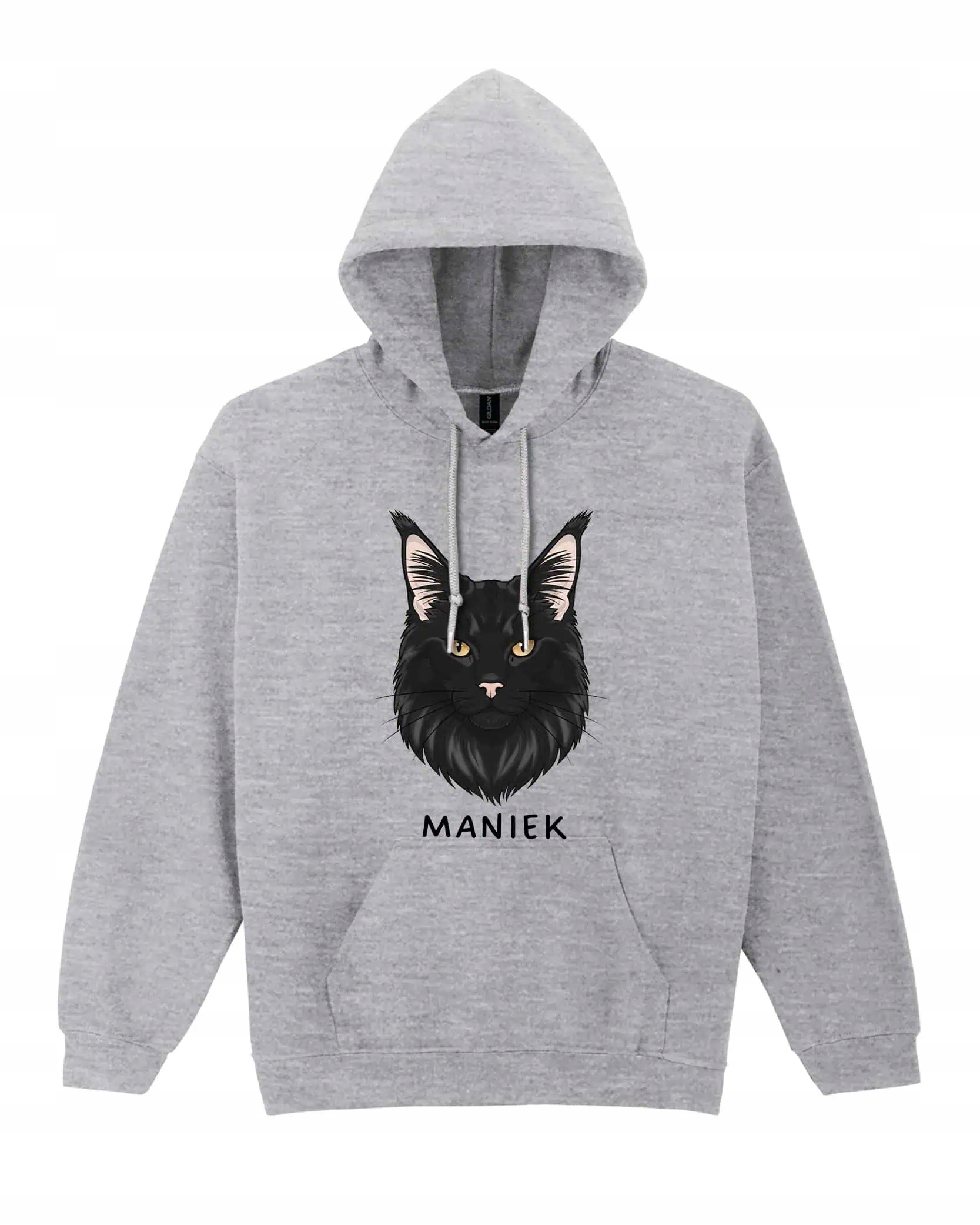 Mikina s kapucí Maine Coon Černá Personalizovaná Kočka Pupil Šedá L