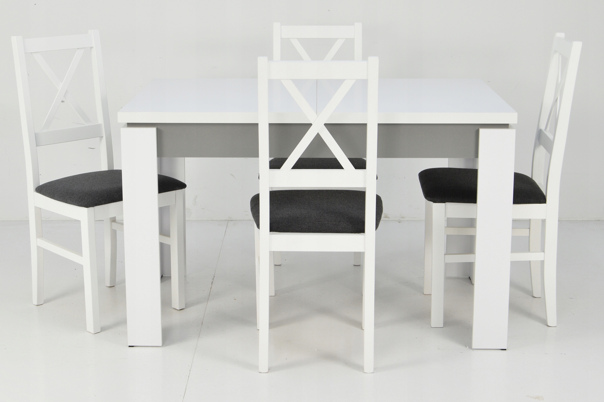 BIAŁO SZARY zestaw 4 DREWNIANE krzesła DO SALONU Kształt blatu prostokątny